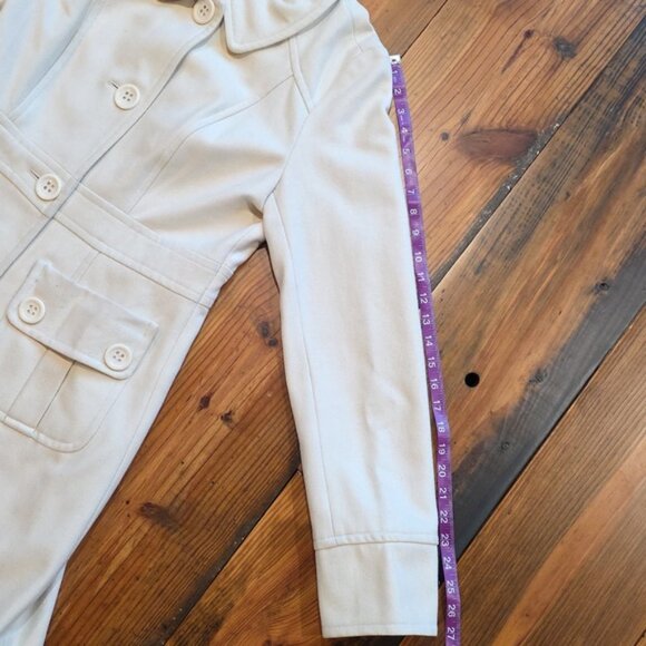 Tulle Anthropologie Women' Cream Wool Blend Pea Coat Mid Length Button Jacket S - Picture 13 of 14